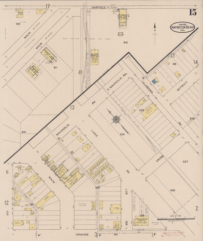 Sanborn Fire Insurance Map from Huntington Beach, Orange County, California (1922), Sheet #0015 - Historic Sanborn Fire Insurance Map Print, vintage old map wall art, antique decor, genealogy gift, California California map