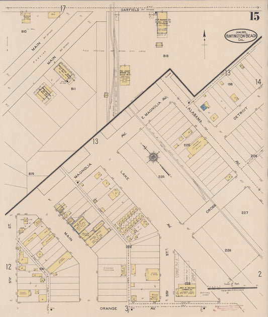Sanborn Fire Insurance Map from Huntington Beach, Orange County, California (1922), Sheet #0015 - Historic Sanborn Fire Insurance Map Print, vintage old map wall art, antique decor, genealogy gift, California California map