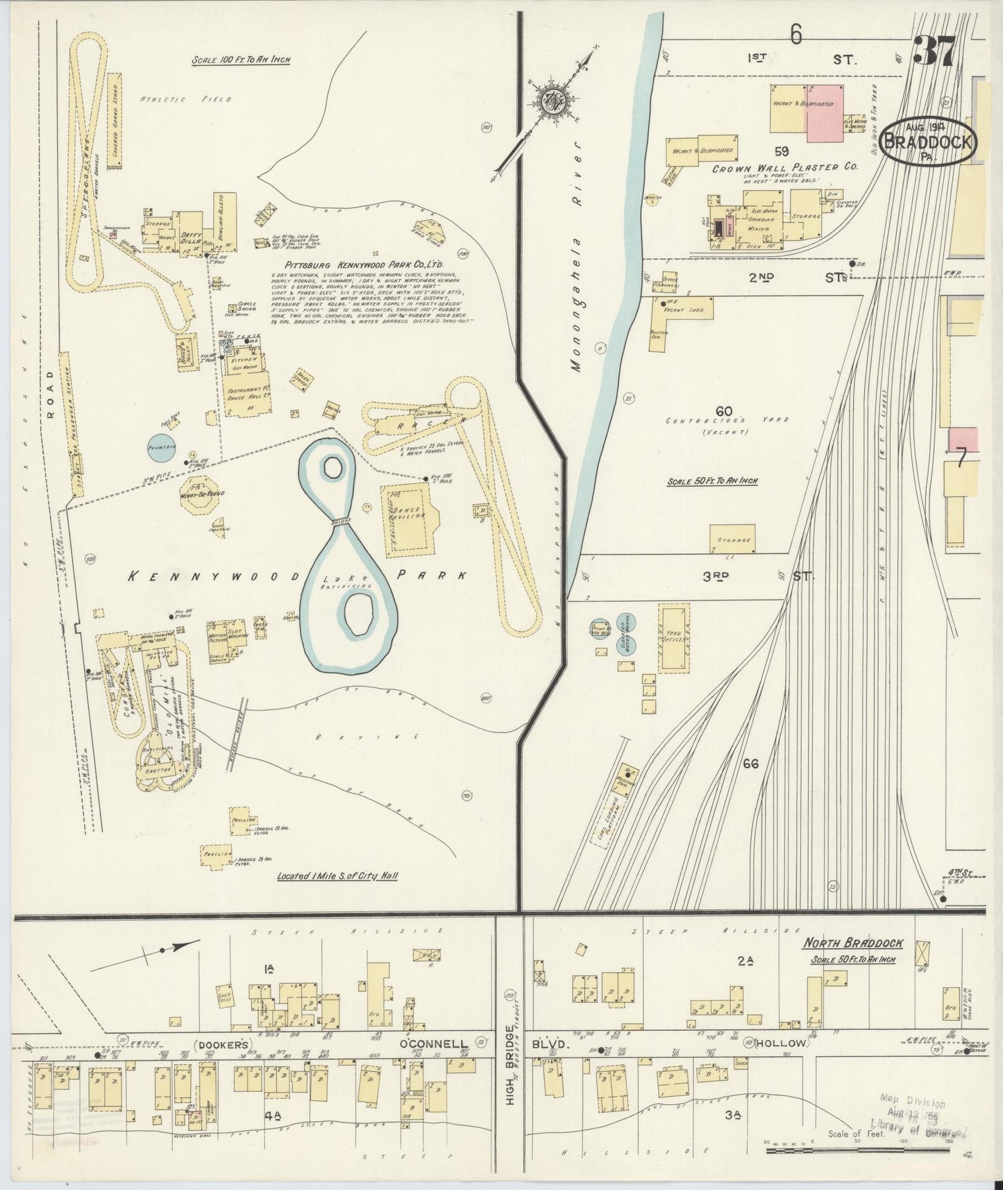 Sanborn Fire Insurance Map from Braddock, Allegheny County, Pennsylvania (1914), Sheet #0037 - Historic Sanborn Fire Insurance Map Print, vintage old map wall art, antique decor, genealogy gift, Pennsylvania Pennsylvania map