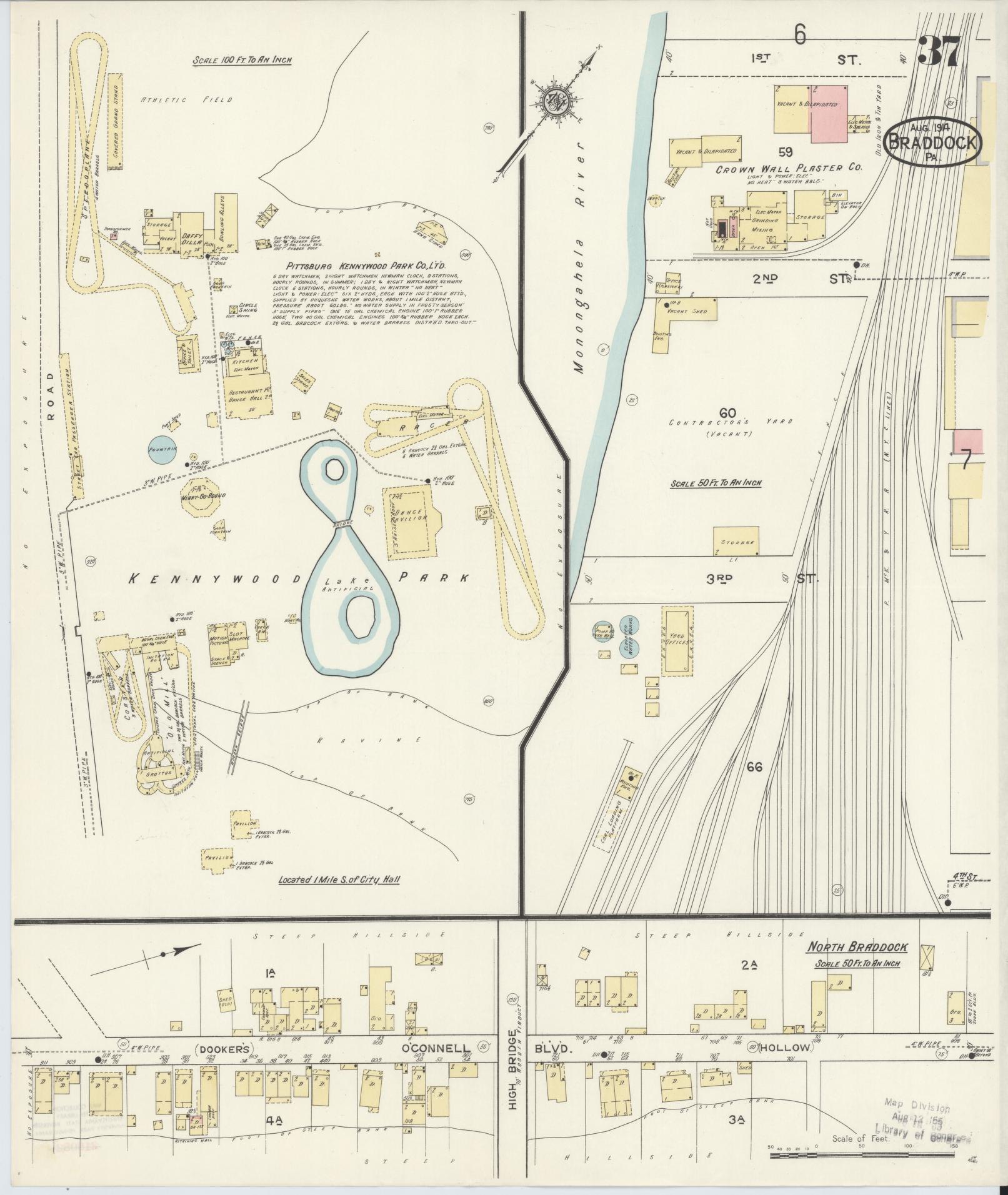 Sanborn Fire Insurance Map from Braddock, Allegheny County, Pennsylvania (1914), Sheet #0037 - Historic Sanborn Fire Insurance Map Print, vintage old map wall art, antique decor, genealogy gift, Pennsylvania Pennsylvania map