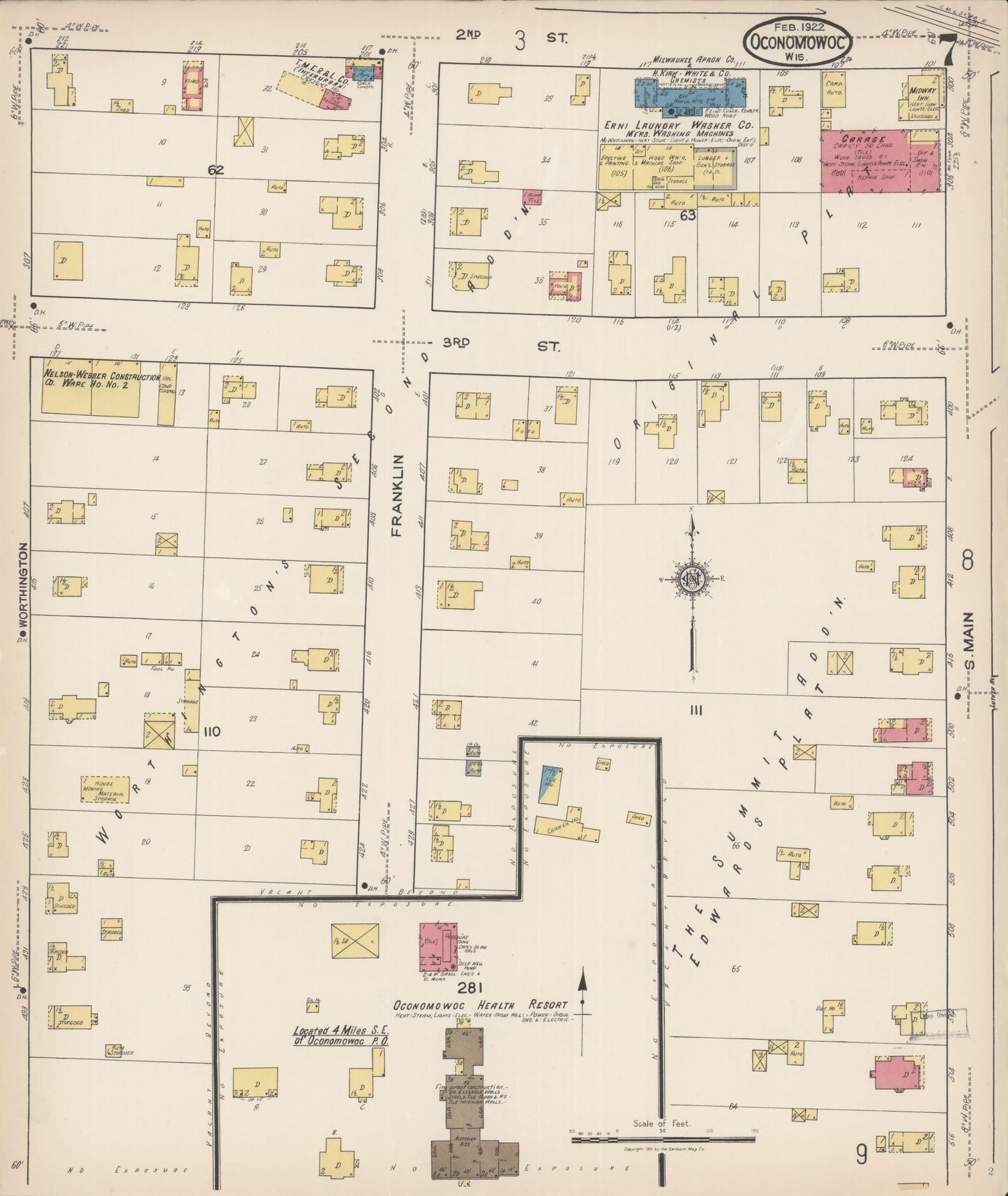 Sanborn Fire Insurance Map from Oconomowoc, Waukesha County, Wisconsin (1922), Sheet #0007 - Complete Map Set gallery image, historic Sanborn map, vintage wall art, Wisconsin Wisconsin