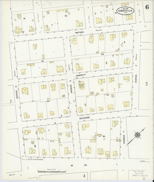 Sanborn Fire Insurance Map from Somerville, Burleson County, Texas (1910), Sheet #0006 - Historic Sanborn Fire Insurance Map Print, vintage old map wall art, antique decor, genealogy gift, Texas Texas map
