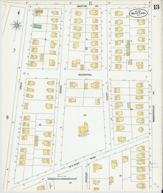Sanborn Fire Insurance Map from White Plains, Westchester County, New York (1900), Sheet #0013 - Historic Sanborn Fire Insurance Map Print, vintage old map wall art, antique decor, genealogy gift, New York New York map