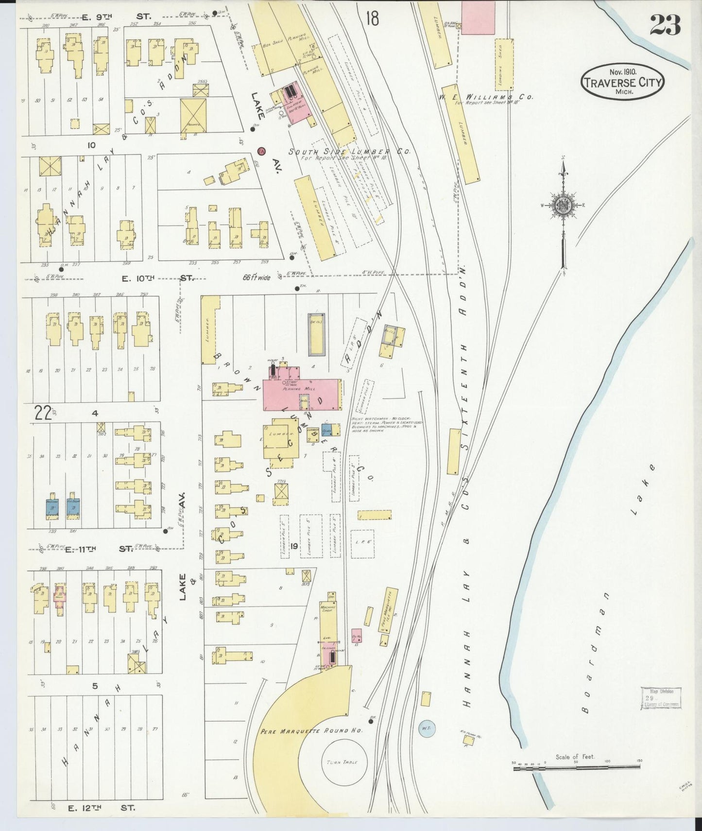 Sanborn Fire Insurance Map from Traverse City, Grand Traverse County, Michigan (1910), Sheet #0023 - Complete Map Set gallery image, historic Sanborn map, vintage wall art, Michigan Michigan