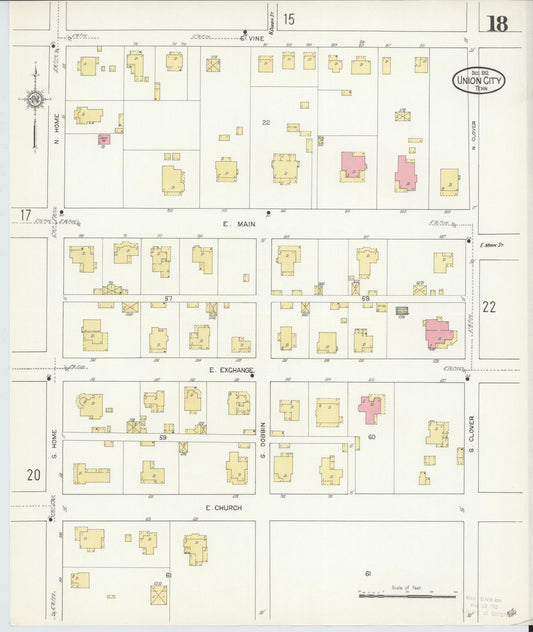 Sanborn Fire Insurance Map from Union City, Obion County, Tennessee (1912), Sheet #0018 - Historic Sanborn Fire Insurance Map Print, vintage old map wall art, antique decor, genealogy gift, Tennessee Tennessee map