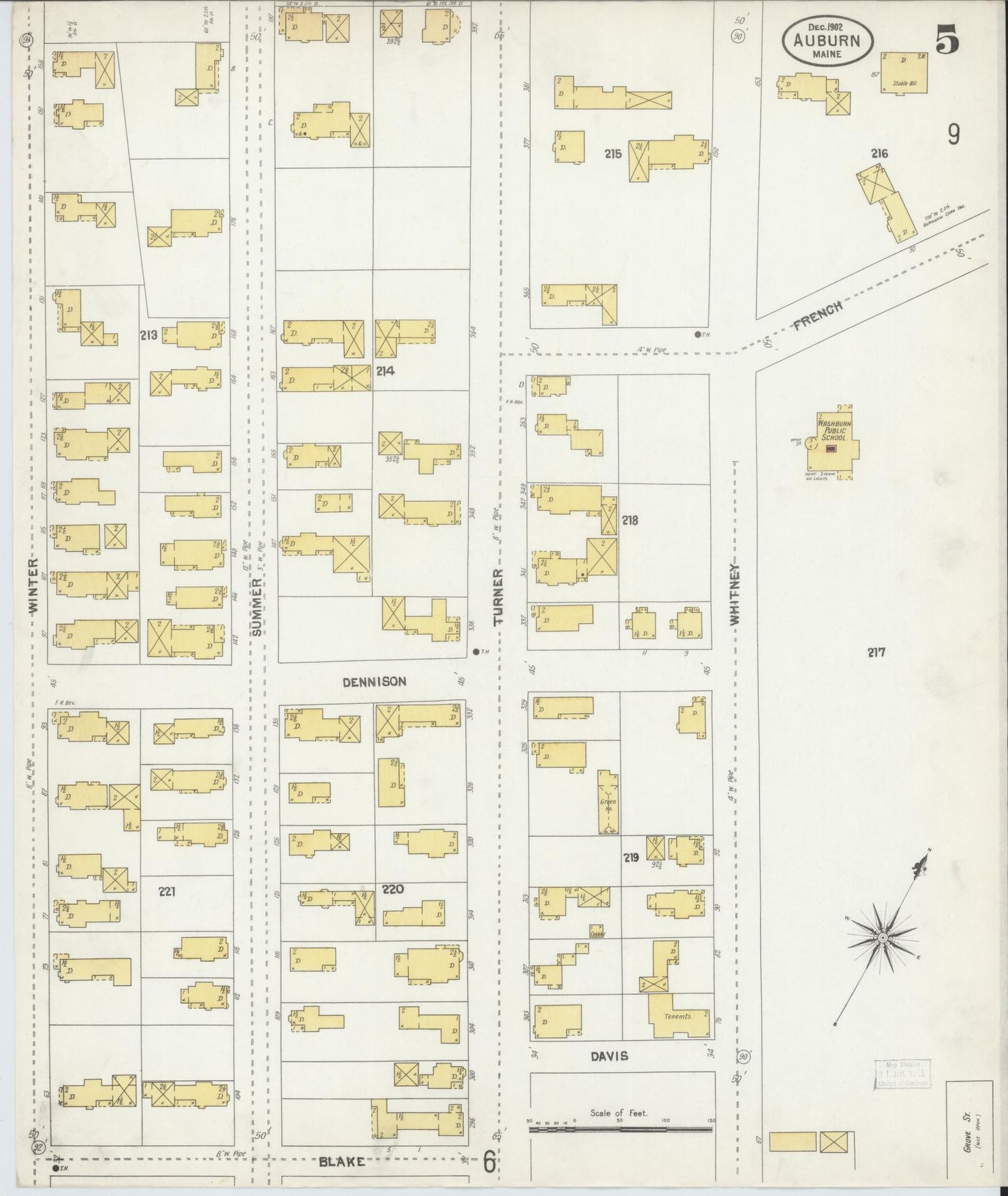Sanborn Fire Insurance Map from Auburn, Androscoggin County, Maine (1902), Sheet #0005 - Complete Map Set gallery image, historic Sanborn map, vintage wall art, Maine Maine