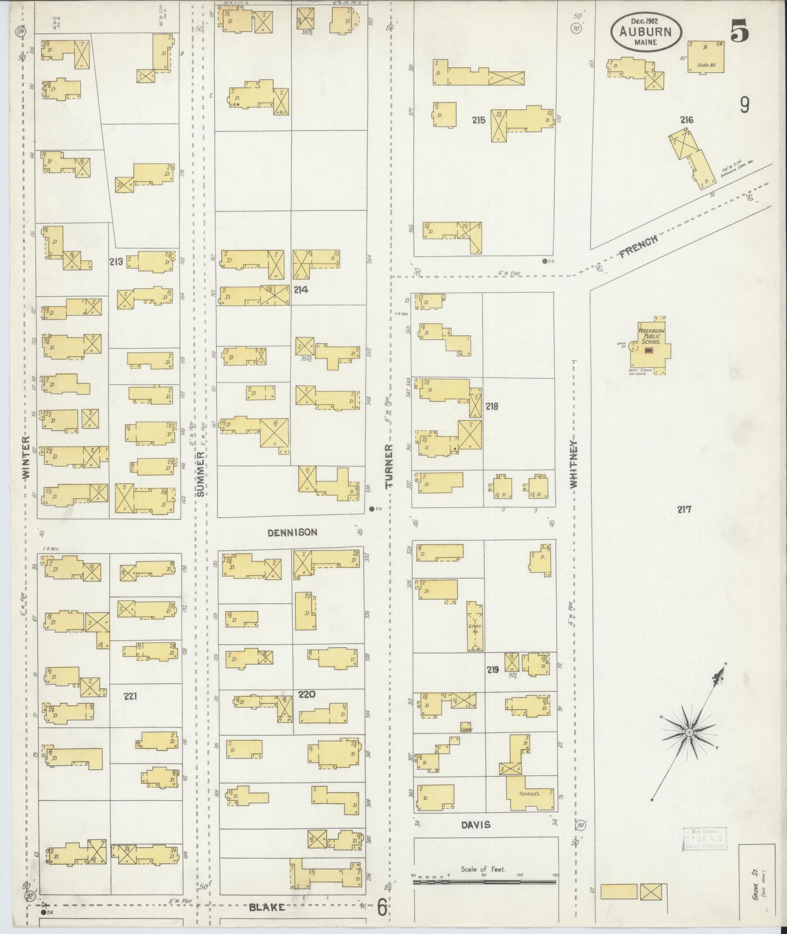 Sanborn Fire Insurance Map from Auburn, Androscoggin County, Maine (1902), Sheet #0005 - Complete Map Set gallery image, historic Sanborn map, vintage wall art, Maine Maine