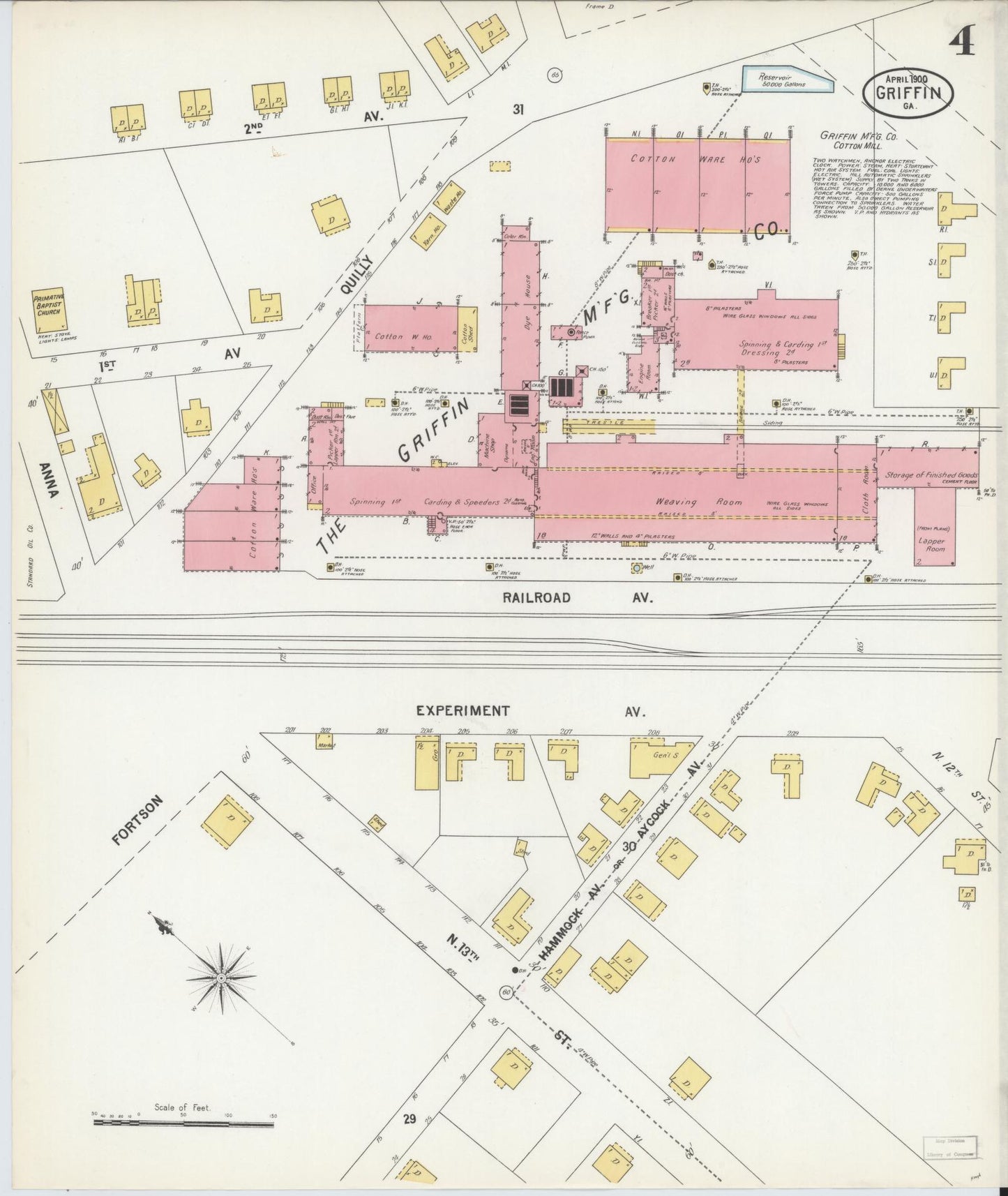 Sanborn Fire Insurance Map from Griffin, Spalding County, Georgia (1900), Sheet #0004 - Complete Map Set gallery image, historic Sanborn map, vintage wall art, Georgia Georgia