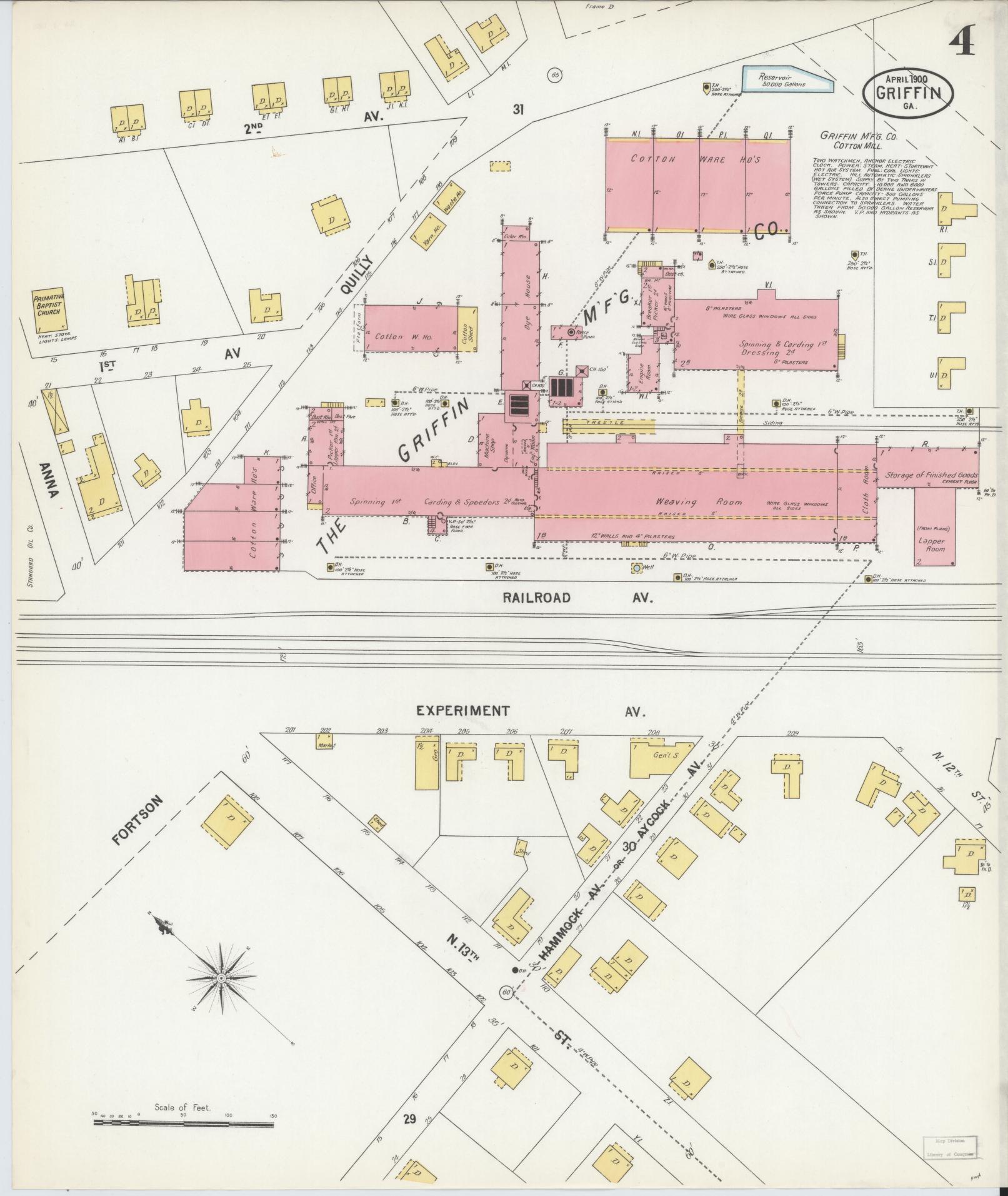 Sanborn Fire Insurance Map from Griffin, Spalding County, Georgia (1900), Sheet #0004 - Complete Map Set gallery image, historic Sanborn map, vintage wall art, Georgia Georgia