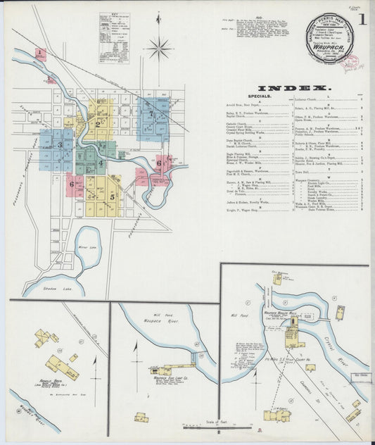 Sanborn Fire Insurance Map from Waupaca, Waupaca County, Wisconsin (1895), Sheet #0001 - Complete Map Set gallery image, historic Sanborn map, vintage wall art, Wisconsin Wisconsin
