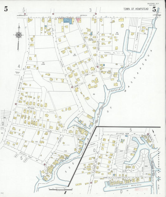 Sanborn Fire Insurance Map from Seaford, Nassau County, New York (1947), Sheet #0005 - Historic Sanborn Fire Insurance Map Print, vintage old map wall art, antique decor, genealogy gift, New York New York map