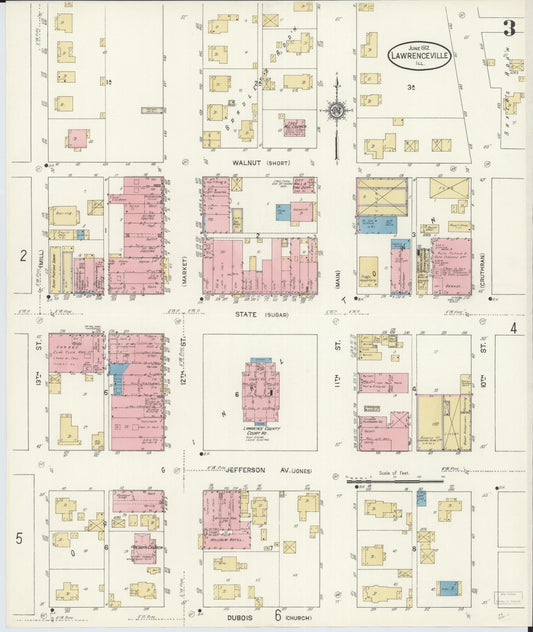 Sanborn Fire Insurance Map from Lawrenceville, Lawrence County, Illinois (1912), Sheet #0003 - Historic Sanborn Fire Insurance Map Print, vintage old map wall art, antique decor, genealogy gift, Illinois Illinois map
