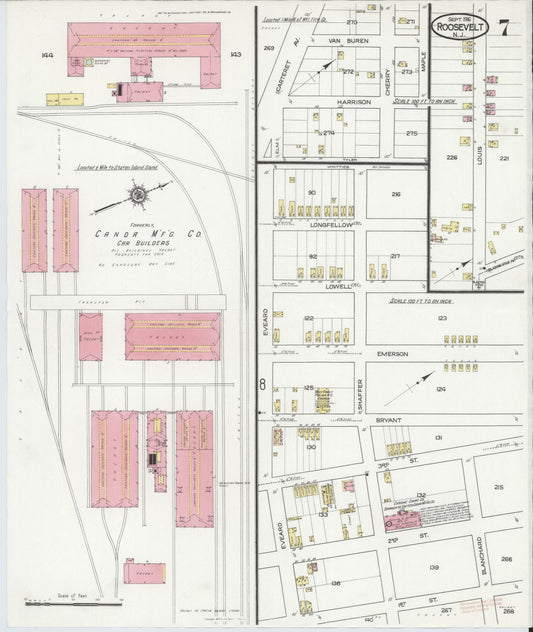 Sanborn Fire Insurance Map from Roosevelt, Middlesex County, New Jersey (1916), Sheet #0007 - Historic Sanborn Fire Insurance Map Print, vintage old map wall art, antique decor, genealogy gift, New Jersey New Jersey map