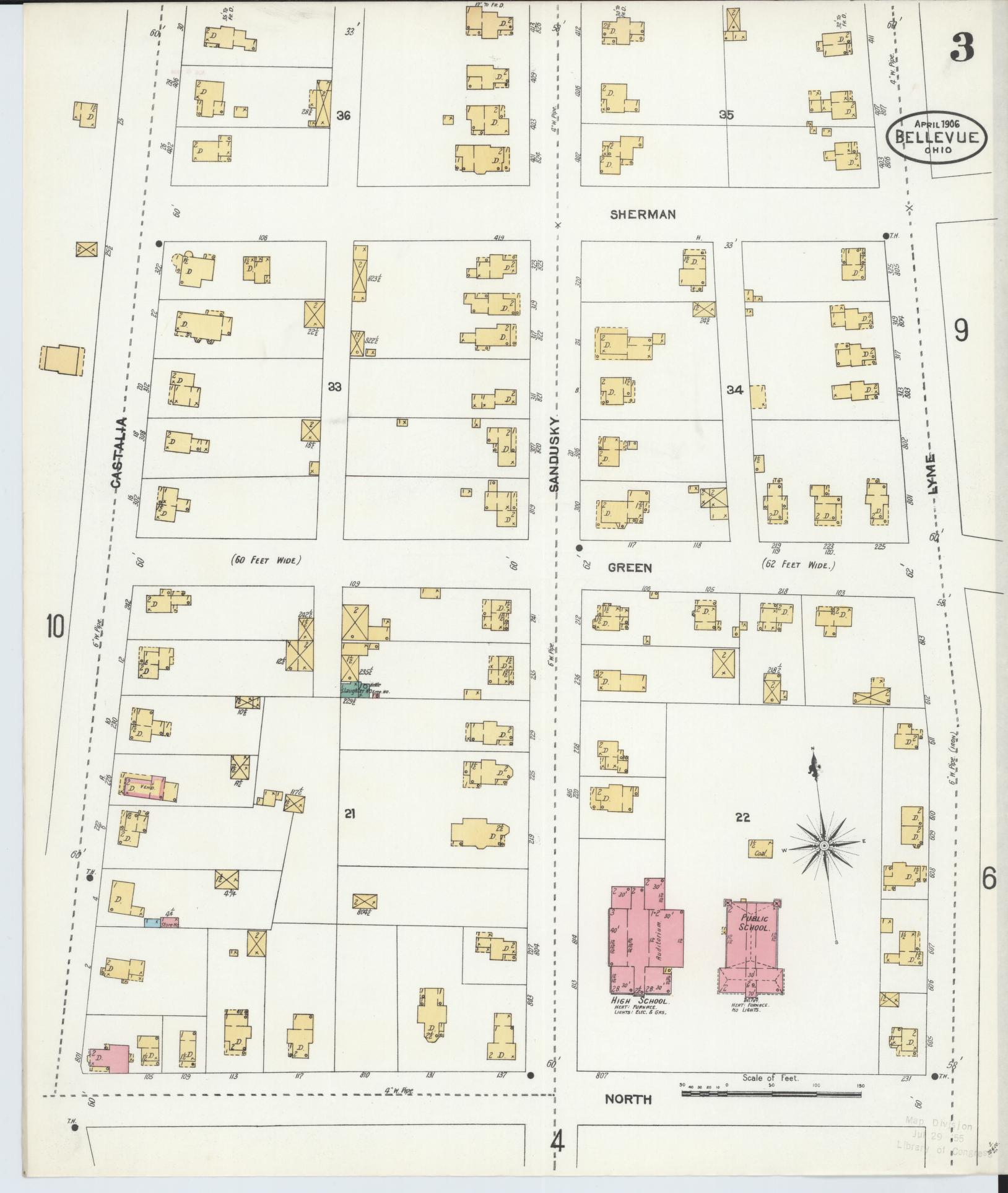 Sanborn Fire Insurance Map from Bellevue, Huron And Sandusky County, Ohio (1906), Sheet #0003 - Historic Sanborn Fire Insurance Map Print, vintage old map wall art, antique decor, genealogy gift, Ohio Ohio map