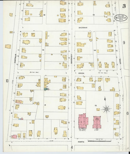 Sanborn Fire Insurance Map from Bellevue, Huron And Sandusky County, Ohio (1906), Sheet #0003 - Historic Sanborn Fire Insurance Map Print, vintage old map wall art, antique decor, genealogy gift, Ohio Ohio map