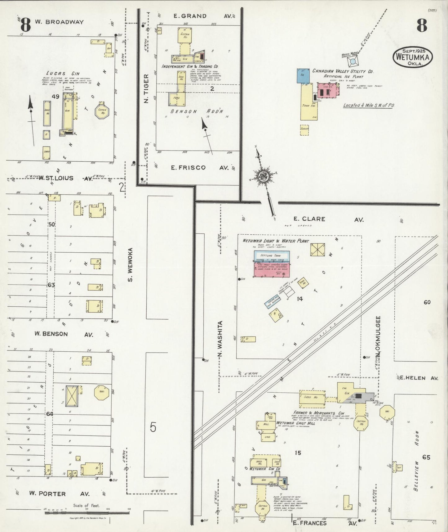 Sanborn Fire Insurance Map from Wetumka, Hughes County, Oklahoma (1925), Sheet #0008 - Complete Map Set gallery image, historic Sanborn map, vintage wall art, Oklahoma Oklahoma