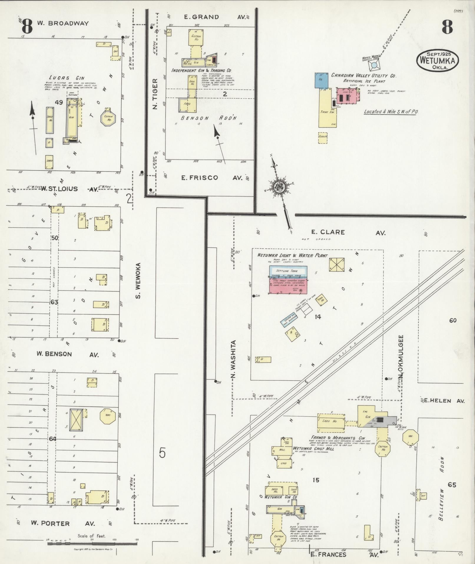 Sanborn Fire Insurance Map from Wetumka, Hughes County, Oklahoma (1925), Sheet #0008 - Complete Map Set gallery image, historic Sanborn map, vintage wall art, Oklahoma Oklahoma
