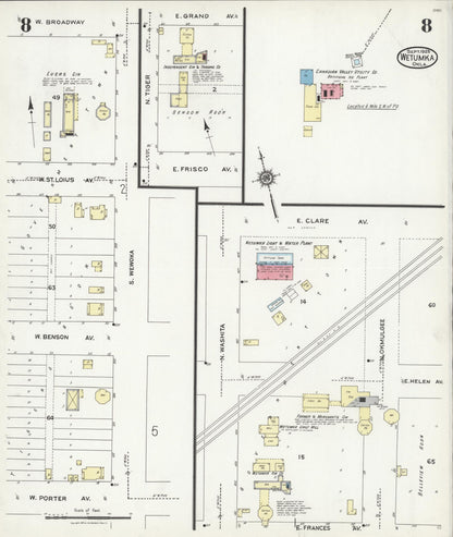 Sanborn Fire Insurance Map from Wetumka, Hughes County, Oklahoma (1925), Sheet #0008 - Complete Map Set gallery image, historic Sanborn map, vintage wall art, Oklahoma Oklahoma