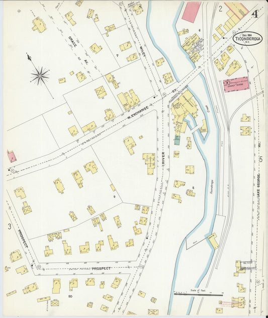 Sanborn Fire Insurance Map from Ticonderoga, Essex County, New York (1906), Sheet #0004 - Historic Sanborn Fire Insurance Map Print, vintage old map wall art, antique decor, genealogy gift, New York New York map