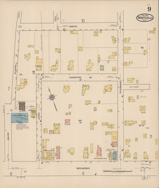 Sanborn Fire Insurance Map from Monticello, Sullivan County, New York (1921), Sheet #0009 - Historic Sanborn Fire Insurance Map Print, vintage old map wall art, antique decor, genealogy gift, New York New York map