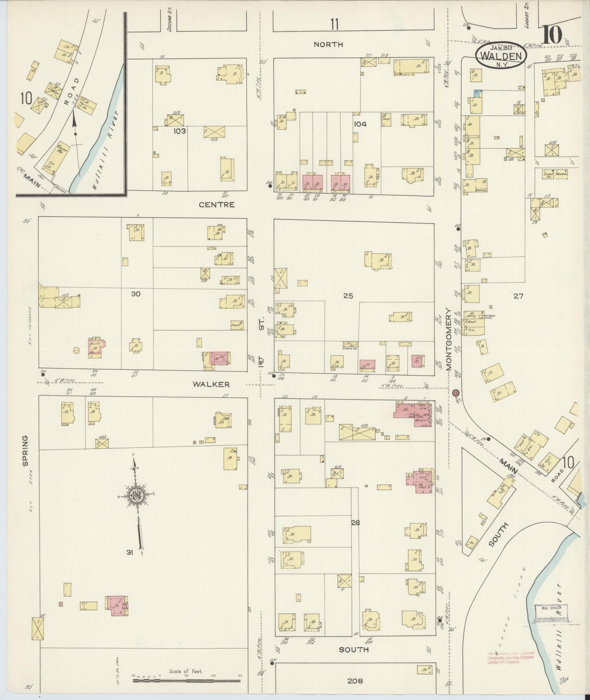 Sanborn Fire Insurance Map from Walden, Orange County, New York (1913), Sheet #0010 - Historic Sanborn Fire Insurance Map Print, vintage old map wall art, antique decor, genealogy gift, New York New York map