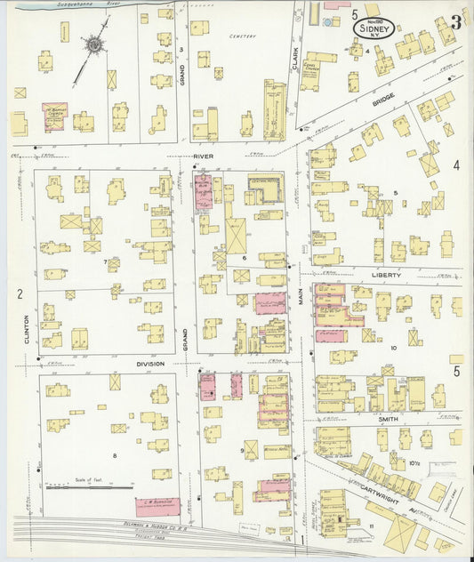 Sanborn Fire Insurance Map from Sidney, Delaware County, New York (1910), Sheet #0003 - Historic Sanborn Fire Insurance Map Print, vintage old map wall art, antique decor, genealogy gift, New York New York map