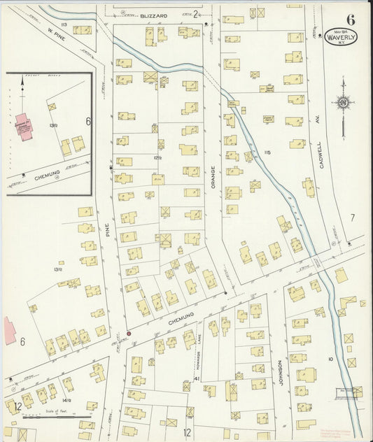 Sanborn Fire Insurance Map from Waverly, Tioga County, New York (1914), Sheet #0006 - Historic Sanborn Fire Insurance Map Print, vintage old map wall art, antique decor, genealogy gift, New York New York map