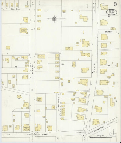 Sanborn Fire Insurance Map from Troy, Pike County, Alabama (1909), Sheet #0003 - Complete Map Set gallery image, historic Sanborn map, vintage wall art, Alabama Alabama