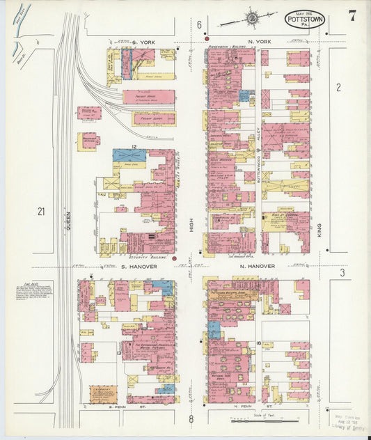 Sanborn Fire Insurance Map from Pottstown, Montgomery County, Pennsylvania (1916), Sheet #0007 - Historic Sanborn Fire Insurance Map Print, vintage old map wall art, antique decor, genealogy gift, Pennsylvania Pennsylvania map