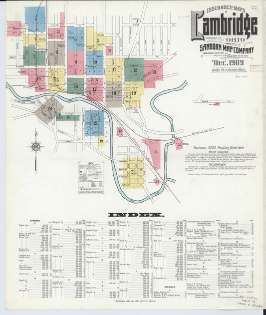 Sanborn Fire Insurance Map from Cambridge, Guernsey County, Ohio (1909), Sheet #0001 - Historic Sanborn Fire Insurance Map Print, vintage old map wall art, antique decor, genealogy gift, Ohio Ohio map