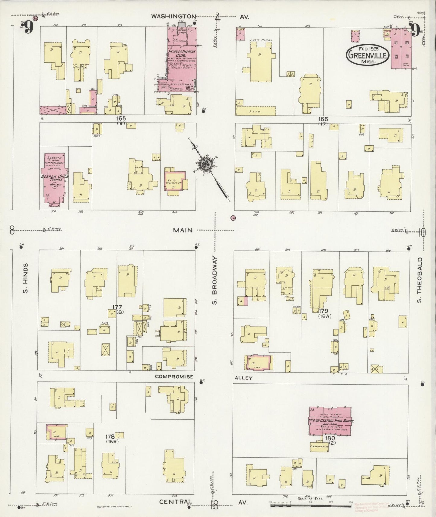 Sanborn Fire Insurance Map from Greenville, Washington County, Mississippi (1925), Sheet #0009 - Historic Sanborn Fire Insurance Map Print, vintage old map wall art, antique decor, genealogy gift, Mississippi Mississippi map