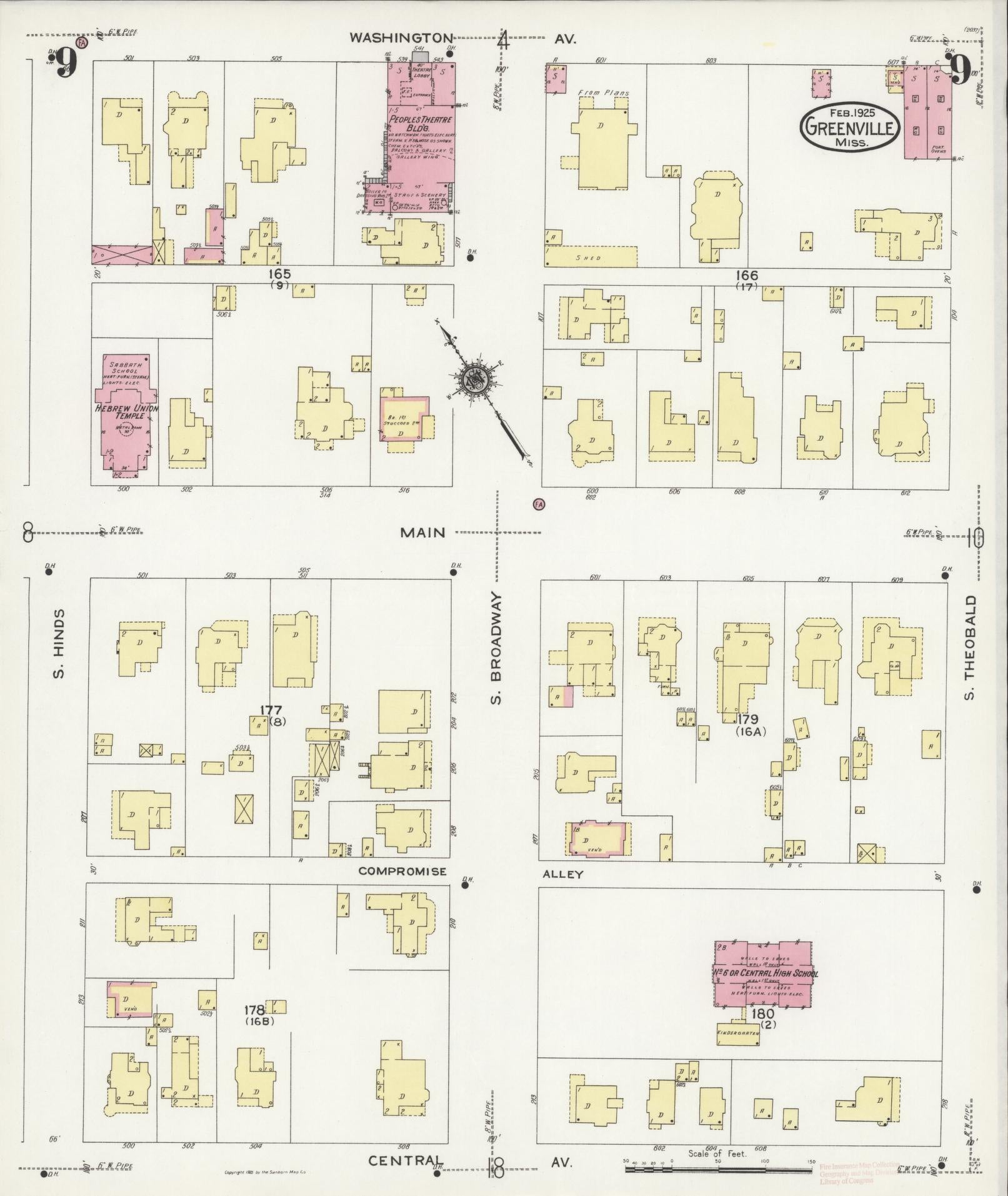 Sanborn Fire Insurance Map from Greenville, Washington County, Mississippi (1925), Sheet #0009 - Historic Sanborn Fire Insurance Map Print, vintage old map wall art, antique decor, genealogy gift, Mississippi Mississippi map