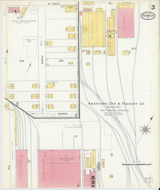 Sanborn Fire Insurance Map from Berwick, Columbia County, Pennsylvania (1907), Sheet #0003 - Historic Sanborn Fire Insurance Map Print, vintage old map wall art, antique decor, genealogy gift, Pennsylvania Pennsylvania map