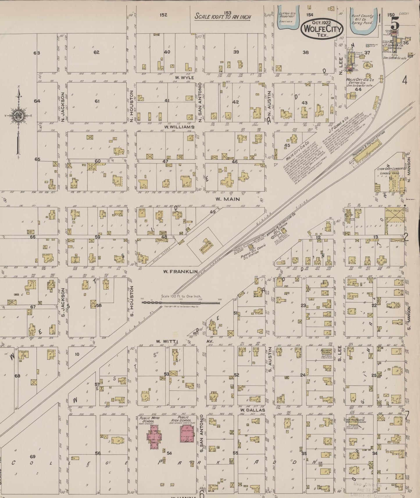 Sanborn Fire Insurance Map from Wolfe City, Hunt County, Texas (1922), Sheet #0005 - Historic Sanborn Fire Insurance Map Print, vintage old map wall art, antique decor, genealogy gift, Texas Texas map