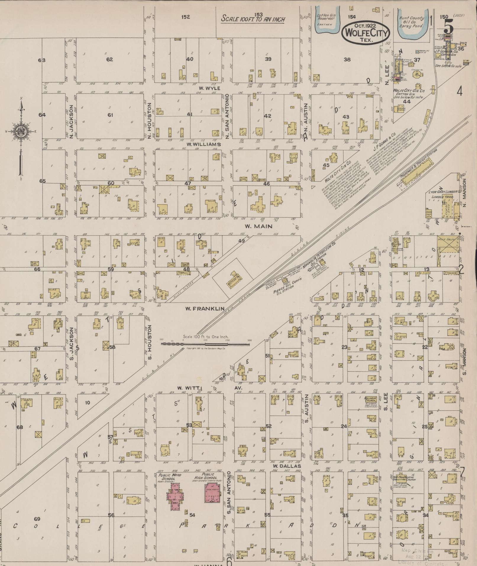 Sanborn Fire Insurance Map from Wolfe City, Hunt County, Texas (1922), Sheet #0005 - Historic Sanborn Fire Insurance Map Print, vintage old map wall art, antique decor, genealogy gift, Texas Texas map