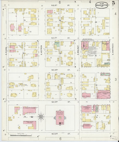 Sanborn Fire Insurance Map from Washington, Daviess County, Indiana (1896), Sheet #0005 - Historic Sanborn Fire Insurance Map Print, vintage old map wall art, antique decor, genealogy gift, Indiana Indiana map