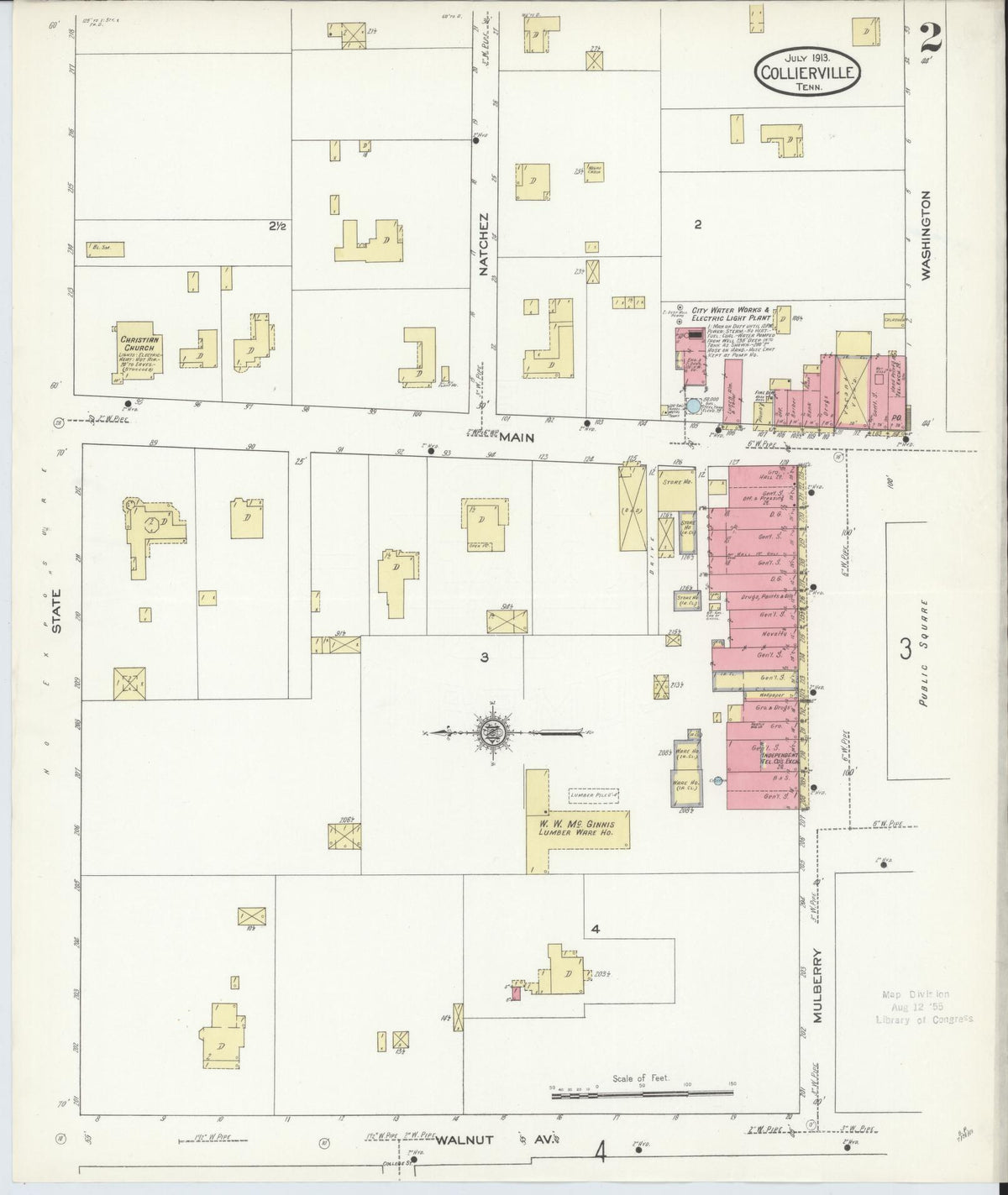 Sanborn Fire Insurance Map from Collierville, Shelby County, Tennessee (1913), Sheet #0002 - Historic Sanborn Fire Insurance Map Print, vintage old map wall art, antique decor, genealogy gift, Tennessee Tennessee map