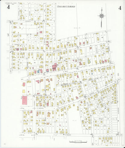 Sanborn Fire Insurance Map from Louisville, Stark County, Ohio (1933), Sheet #0004 - Historic Sanborn Fire Insurance Map Print, vintage old map wall art, antique decor, genealogy gift, Ohio Ohio map