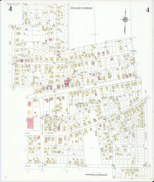 Sanborn Fire Insurance Map from Louisville, Stark County, Ohio (1933), Sheet #0004 - Historic Sanborn Fire Insurance Map Print, vintage old map wall art, antique decor, genealogy gift, Ohio Ohio map