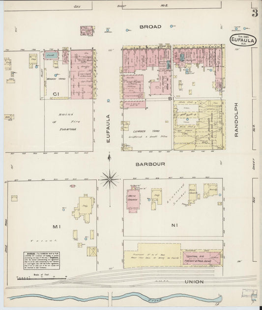 Sanborn Fire Insurance Map from Eufaula, Barbour County, Alabama (1885), Sheet #0003 - Historic Sanborn Fire Insurance Map Print, vintage old map wall art, antique decor, genealogy gift, Alabama Alabama map