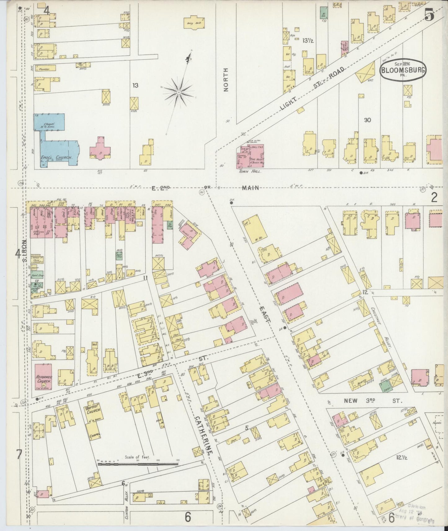 Sanborn Fire Insurance Map from Bloomsburg, Columbia County, Pennsylvania (1896), Sheet #0005 - Historic Sanborn Fire Insurance Map Print, vintage old map wall art, antique decor, genealogy gift, Pennsylvania Pennsylvania map
