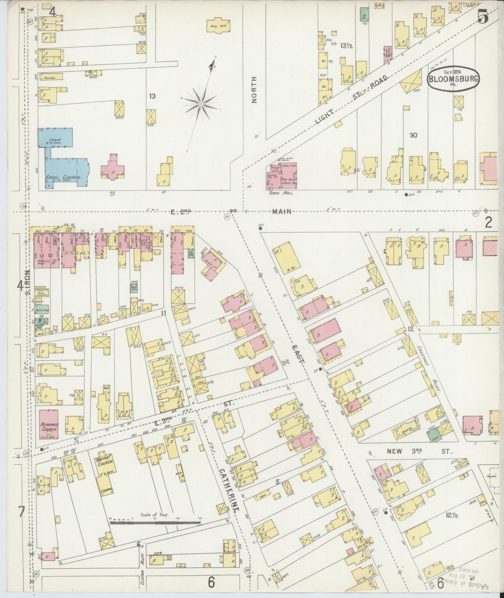 Sanborn Fire Insurance Map from Bloomsburg, Columbia County, Pennsylvania (1896), Sheet #0005 - Historic Sanborn Fire Insurance Map Print, vintage old map wall art, antique decor, genealogy gift, Pennsylvania Pennsylvania map