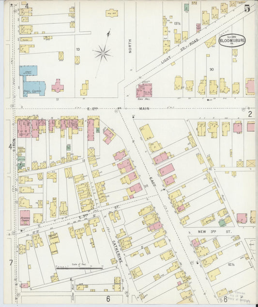 Sanborn Fire Insurance Map from Bloomsburg, Columbia County, Pennsylvania (1896), Sheet #0005 - Historic Sanborn Fire Insurance Map Print, vintage old map wall art, antique decor, genealogy gift, Pennsylvania Pennsylvania map