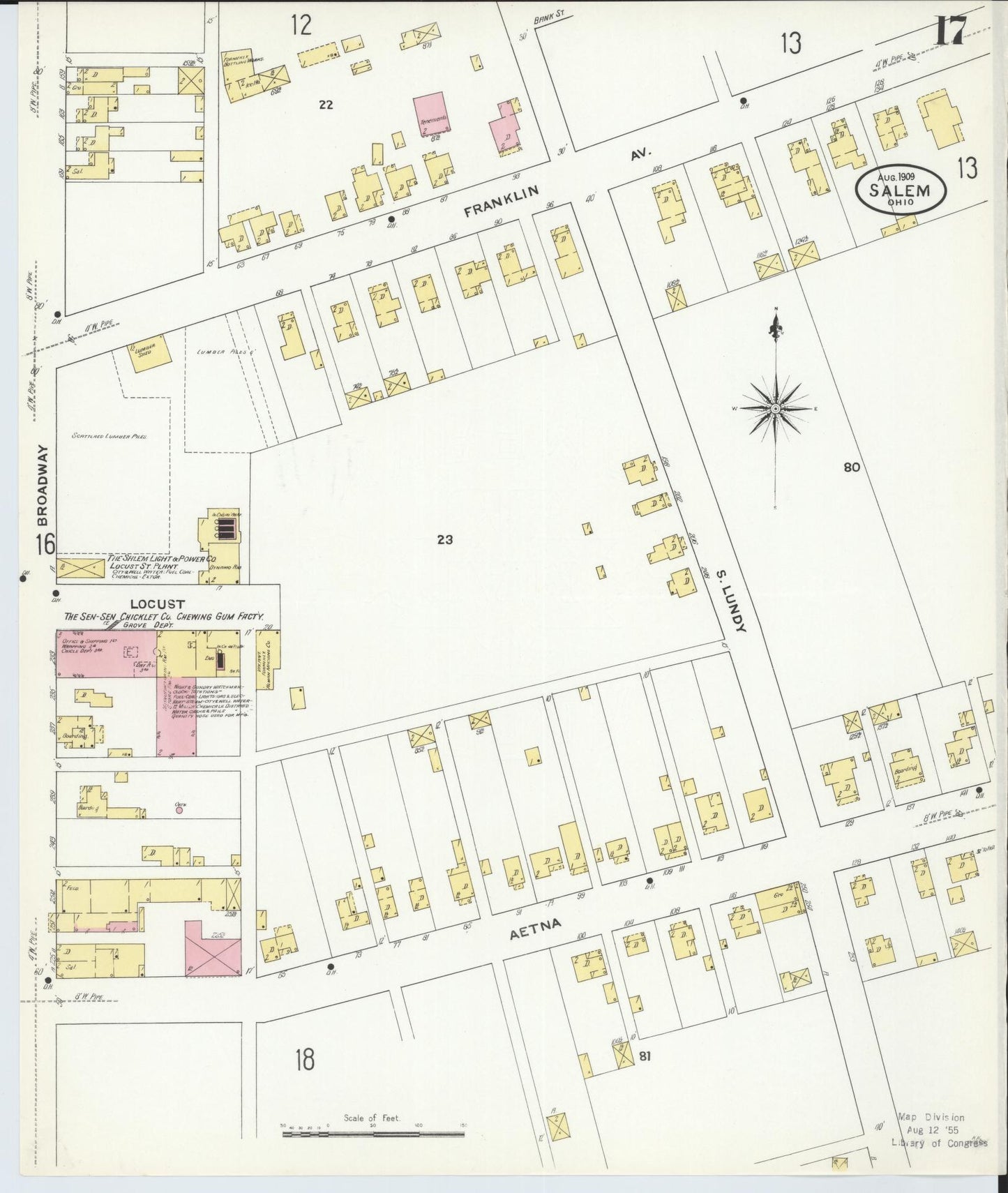 Sanborn Fire Insurance Map from Salem, Columbiana County, Ohio (1909), Sheet #0017 - Historic Sanborn Fire Insurance Map Print, vintage old map wall art, antique decor, genealogy gift, Ohio Ohio map