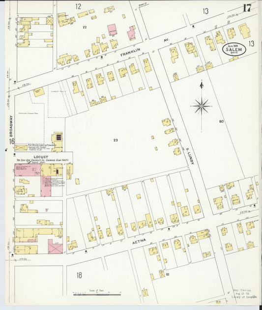 Sanborn Fire Insurance Map from Salem, Columbiana County, Ohio (1909), Sheet #0017 - Historic Sanborn Fire Insurance Map Print, vintage old map wall art, antique decor, genealogy gift, Ohio Ohio map