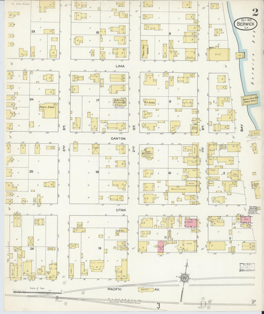 Sanborn Fire Insurance Map from Berwick, Saint Mary Parish, Louisiana (1912), Sheet #0002 - Historic Sanborn Fire Insurance Map Print, vintage old map wall art, antique decor, genealogy gift, Louisiana Louisiana map