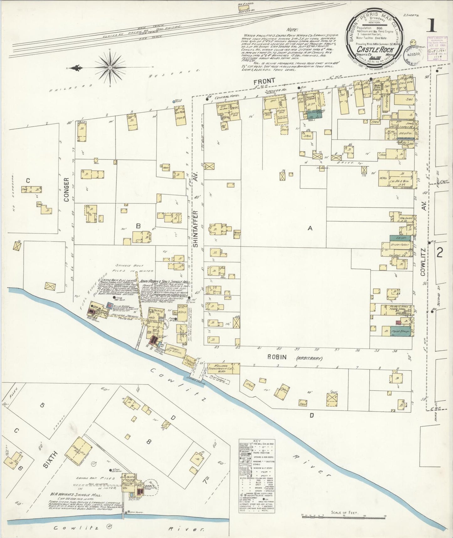 Sanborn Fire Insurance Map from Castle Rock, Cowlitz County, Washington (1901), Sheet #0001 - Complete Map Set gallery image, historic Sanborn map, vintage wall art, Washington Washington