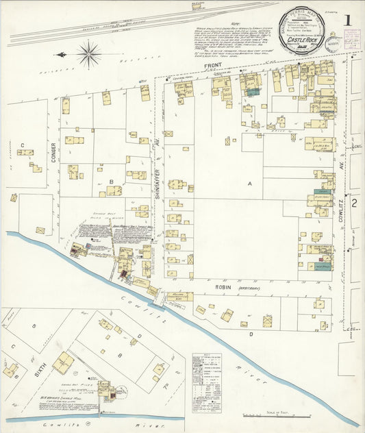 Sanborn Fire Insurance Map from Castle Rock, Cowlitz County, Washington (1901), Sheet #0001 - Complete Map Set gallery image, historic Sanborn map, vintage wall art, Washington Washington