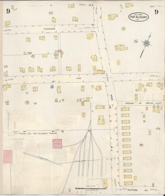 Sanborn Fire Insurance Map from Port Allegany, McKean County, Pennsylvania (1940), Sheet #0009 - Historic Sanborn Fire Insurance Map Print, vintage old map wall art, antique decor, genealogy gift, Pennsylvania Pennsylvania map