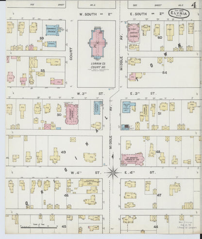 Sanborn Fire Insurance Map from Elyria, Lorain County, Ohio (1888), Sheet #0004 - Historic Sanborn Fire Insurance Map Print, vintage old map wall art, antique decor, genealogy gift, Ohio Ohio map